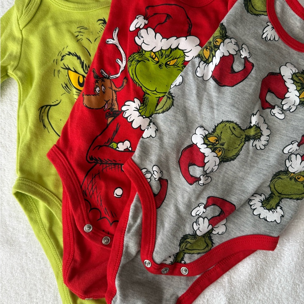 Dr. Seuss Grinch Bodysuit Trio - Lime, Scarlet, Heather Gray